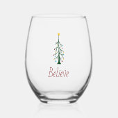 Believe Modern Evergreen Tree Christmas  Wijnglas Zonder Voet (Voorkant)