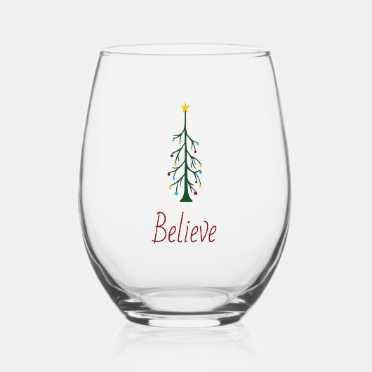 Believe Modern Evergreen Tree Christmas  Wijnglas Zonder Voet (Voorkant)