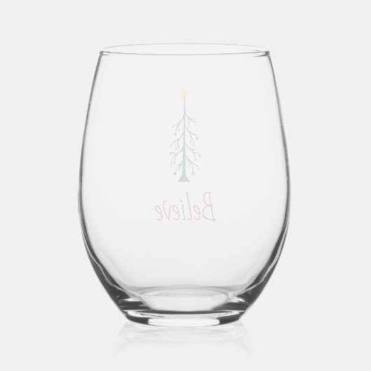 Believe Modern Evergreen Tree Christmas  Wijnglas Zonder Voet (Achterkant)