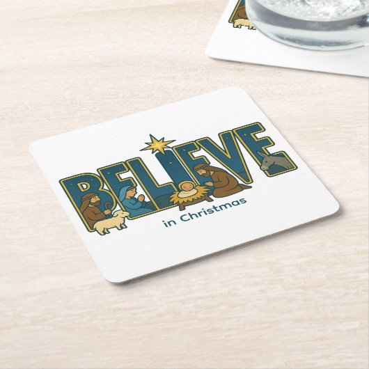 Believe nativity  kartonnen onderzetters (Schuin)