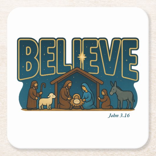Believe Nativity Kartonnen Onderzetters (Voorkant)