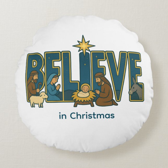 Believe nativity  rond kussen (Voorkant)