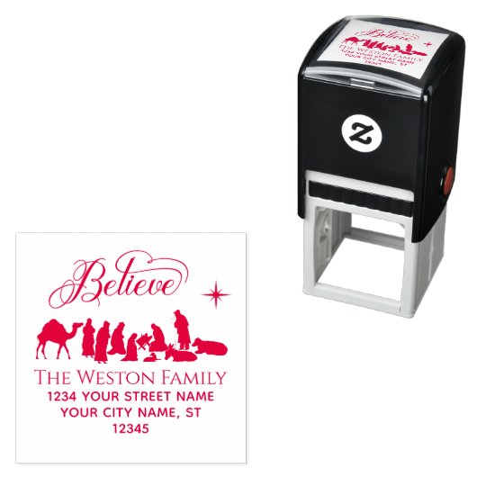 Believe: Nativity Scene #1B Name Address Zelfinktende Stempel (In situ)