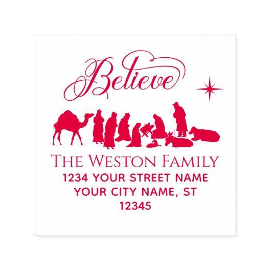 Believe: Nativity Scene #1B Name Address Zelfinktende Stempel (Design)