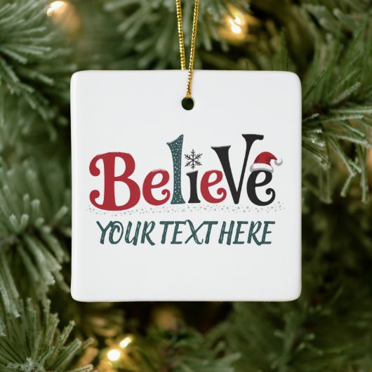 Believe Personalized Christmas Party Family  Keramisch Ornament (Boom)