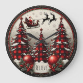 Believe Plaid Sleigh Christmas Grote Klok (Voorkant)