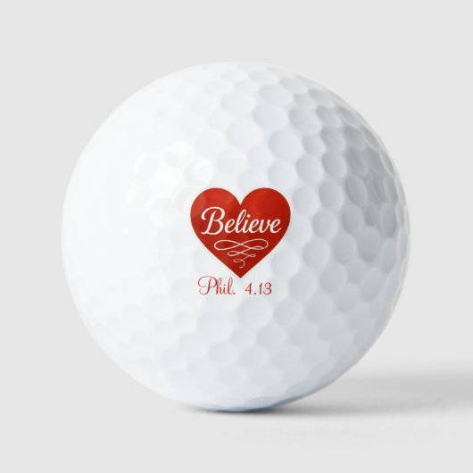 Believe red and white heart golfballen (Voorkant)