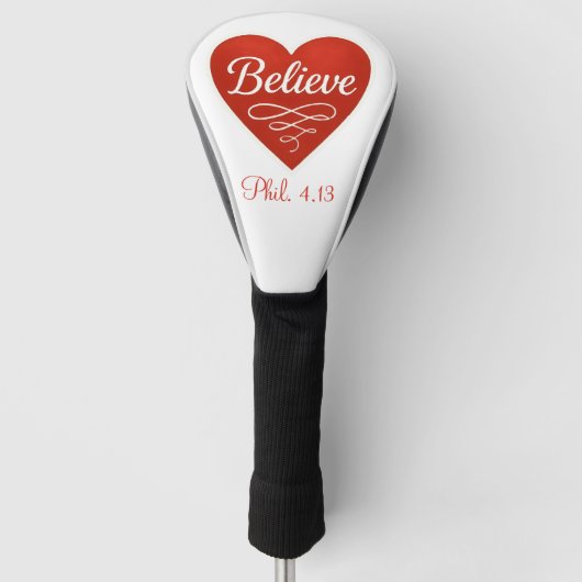 Believe red and white heart golfheadcover (Voorkant)