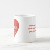 Believe red and white heart koffiemok (Center)