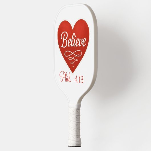 Believe red and white heart pickleball paddle (Links)