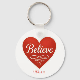 Believe red and white heart sleutelhanger