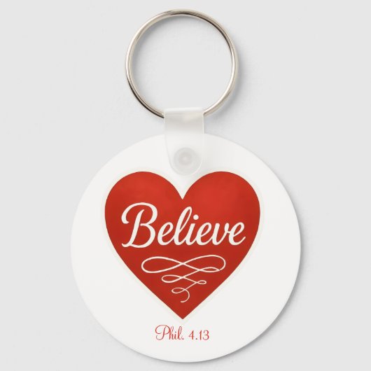 Believe red and white heart sleutelhanger (Voorkant)
