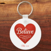 Believe red and white heart sleutelhanger (Voorkant)