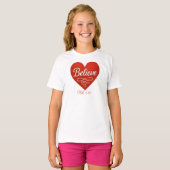 Believe red and white heart t-shirt (Voorkant volledig)