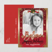 Believe Red & Gold Winter Sneeuwvlokken Vakantie F Feestdagenkaart (Voorkant / Achterkant)