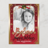 Believe Red & Gold Winter Sneeuwvlokken Vakantie F Feestdagenkaart (Voorkant)