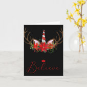 Believe Red White Insettia Reindeer Unicorn T Shir Kaart (Gele Bloem)