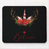 Believe Red White Insettia Reindeer Unicorn T Shir Muismat (Voorkant)