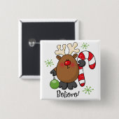 Believe Reindeer Vierkante Button 5,1 Cm (Voorkant /achterkant)