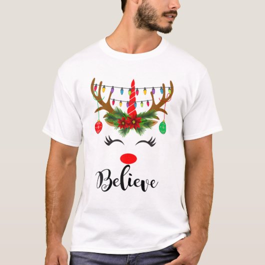 Believe Rudolph The Reindeer Face Light Christmas T-shirt (Voorkant)