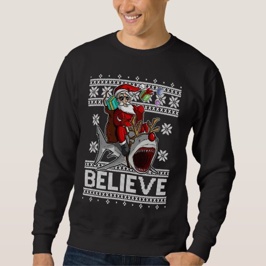 Believe Santa Claus Riding Reindeer Shark with Red Trui (Voorkant)