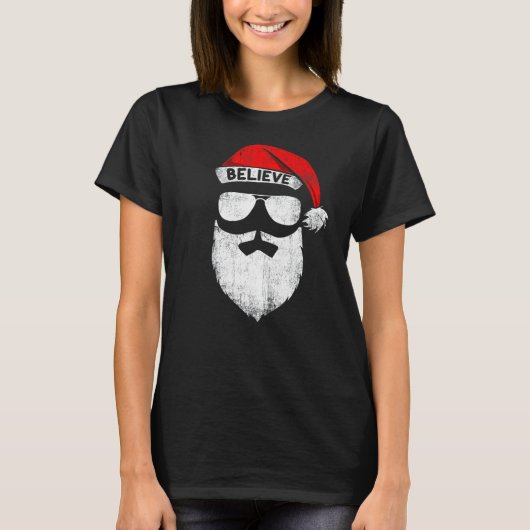 Believe Santa Hat Christmas Squad Family Group Mat T-shirt (Voorkant)