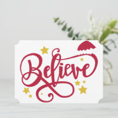 Believe santa hat feestdagenkaart (Staand voorkant)