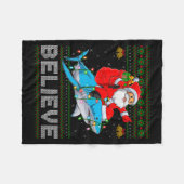 Believe Xmas Funny Santa Riding Shark Ugly Christm Fleece Deken (Voorkant (Horizontaal))