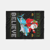 Believe Xmas Funny Santa Riding Shark Ugly Christm Fleece Deken (Voorkant (Horizontaal))