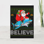 Believe Xmas Funny Santa Riding Shark Ugly Christm Kaart (Voorkant)