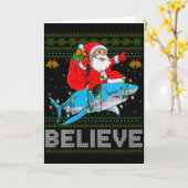 Believe Xmas Funny Santa Riding Shark Ugly Christm Kaart (Gele Bloem)