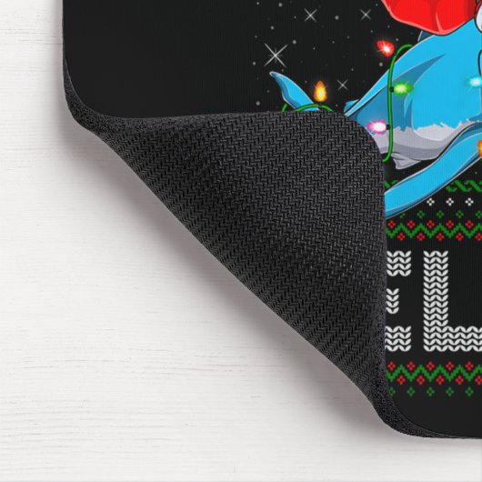 Believe Xmas Funny Santa Riding Shark Ugly Christm Muismat (Hoek)