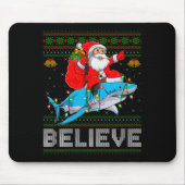 Believe Xmas Funny Santa Riding Shark Ugly Christm Muismat (Voorkant)