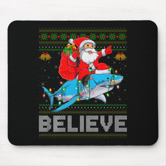 Believe Xmas Funny Santa Riding Shark Ugly Christm Muismat (Voorkant)