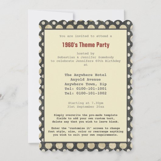 Belinda Beehive Retro Chic Large Invitation Kaart (Achterkant)