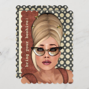 Belinda Beehive Retro Chic Large Invitation Kaart