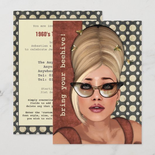 Belinda Beehive Retro Chic Medium Invitation Kaart (Voorkant / Achterkant)