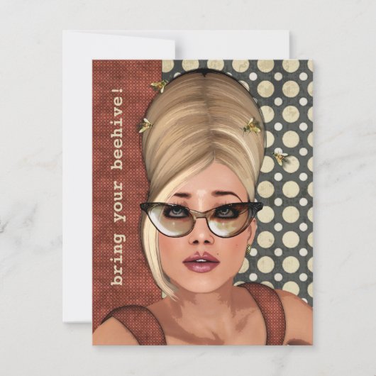 Belinda Beehive Retro Chic Small Invitation Kaart (Voorkant)