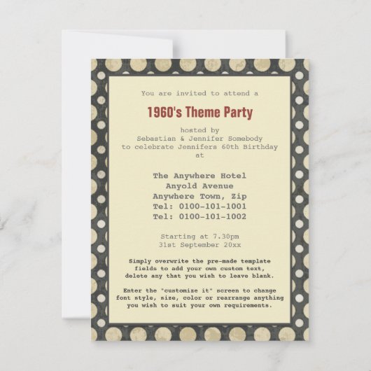 Belinda Beehive Retro Chic Small Invitation Kaart (Achterkant)