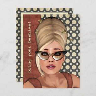 Belinda Beehive Retro Chic Small Invitation Kaart