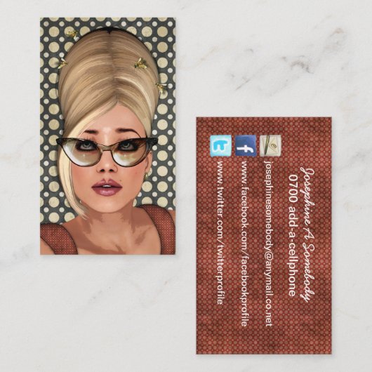 Belinda Beehive Retro Chic Social Profile Kaarten Visitekaartje (Voorkant / Achterkant)