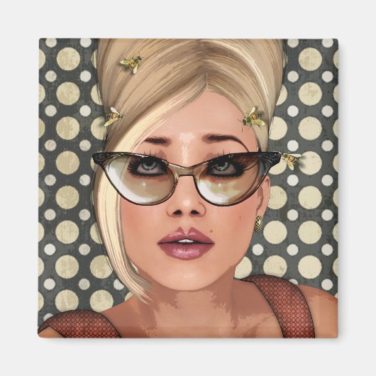 Belinda Bijenkorf Retro Chique Vierkante Magneet (Voorkant)