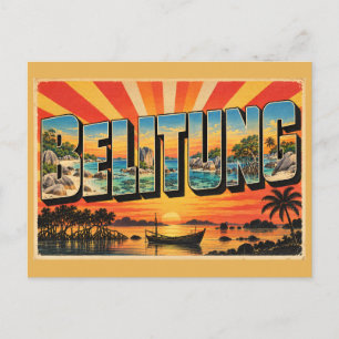 Belitung Granite Rotsblokken Strand Vintage Reis K Briefkaart