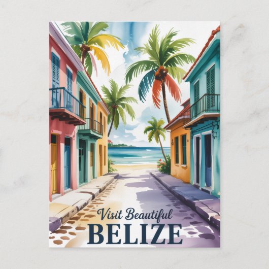 Belize Aquarel Reis Kunst Vintage Briefkaart (Voorkant)