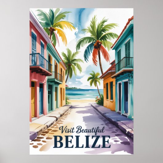 Belize Aquarel Reis Kunst Vintage Poster (Voorkant)