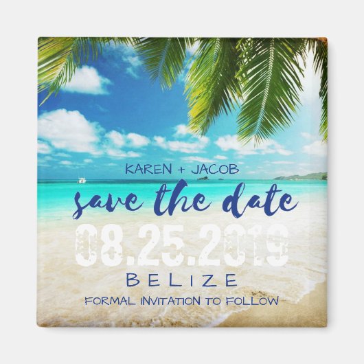 Belize Beach Bestemming Bruiloft Save the Date Magneet (Voorkant)