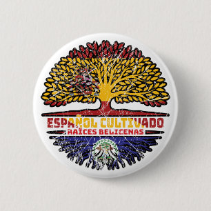 Belize Belizaan Spanje Spaans Boomwortels Vlag Ronde Button 5,7 Cm