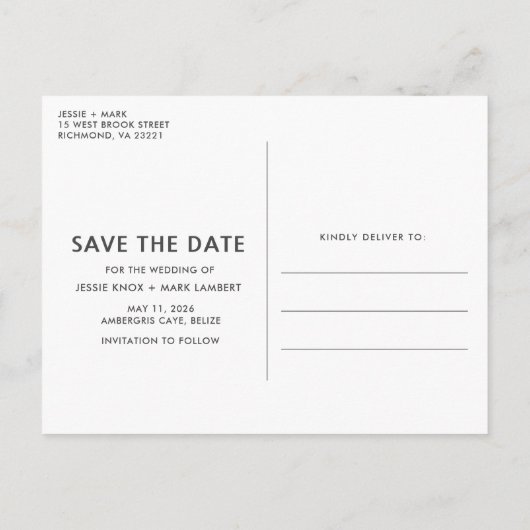 Belize Bestemming Bruiloft Save the Date Aankondigingskaart (Achterkant)