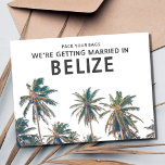 Belize Bestemming Bruiloft Save the Date Aankondigingskaart<br><div class="desc">Tropische strandbruiloft bewaar de datum briefkaarten voor uw Belize-strandbruiloft. Dit prachtige tropische briefkaart voor het ontwerpen van strandpalmbomen is de perfecte manier om uw huwelijksplannen aan uw familie en vrienden bekend te maken.</div>