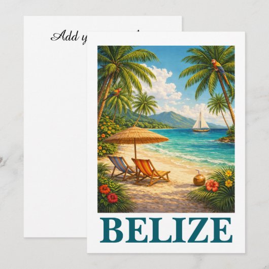 Belize Caraïbisch Tropisch Vintage Reizen Kaart (Voorkant / Achterkant)